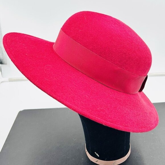 Burberrys\' London Vintage Derby Fedora Hat Sz M Berry Red Wool Felt England